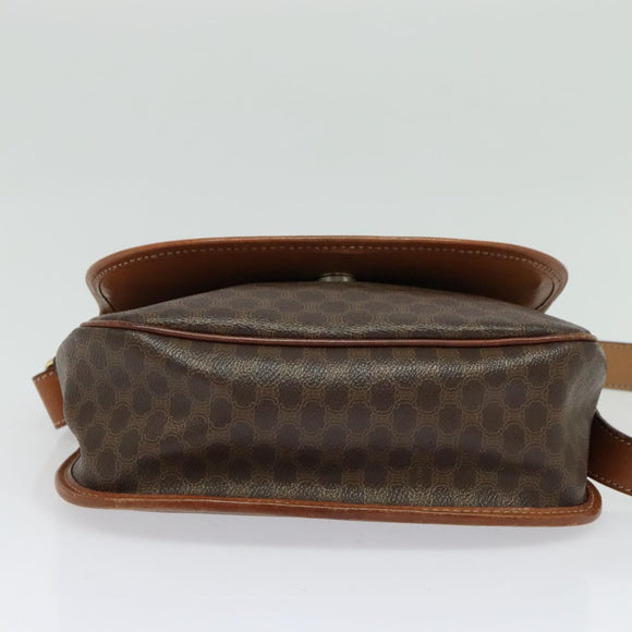 CELINE Macadam Canvas Shoulder Bag PVC Leather Brown Gold Auth ep10815