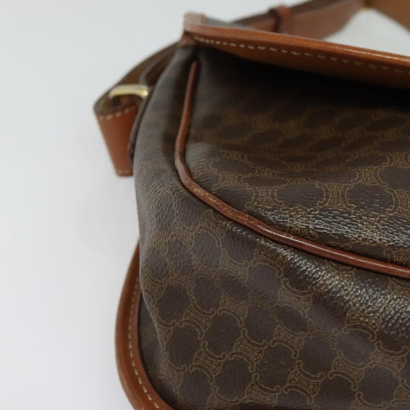 CELINE Macadam Canvas Shoulder Bag PVC Leather Brown Gold Auth ep10815
