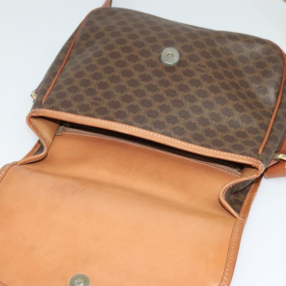 CELINE Macadam Canvas Shoulder Bag PVC Leather Brown Gold Auth ep10815