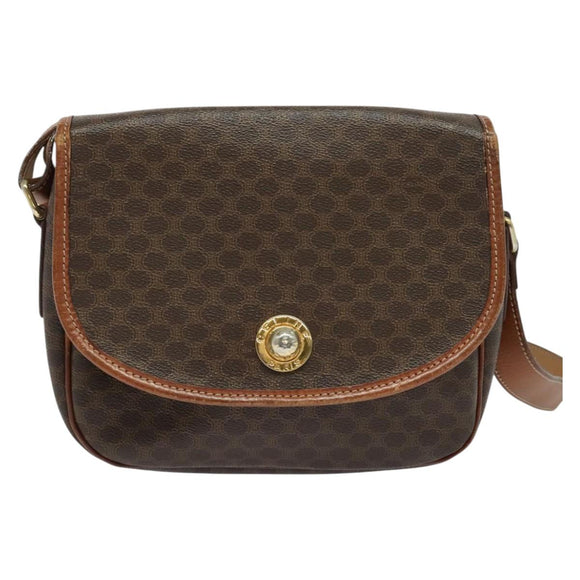 CELINE Macadam Canvas Shoulder Bag PVC Leather Brown Gold Auth ep10815