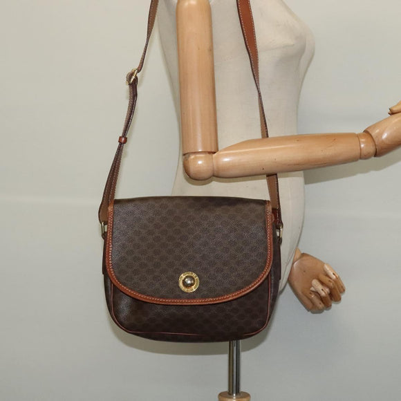 CELINE Macadam Canvas Shoulder Bag PVC Leather Brown Gold Auth ep10815