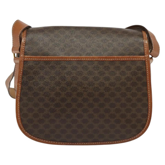 CELINE Macadam Canvas Shoulder Bag PVC Leather Brown Gold Auth ep10815