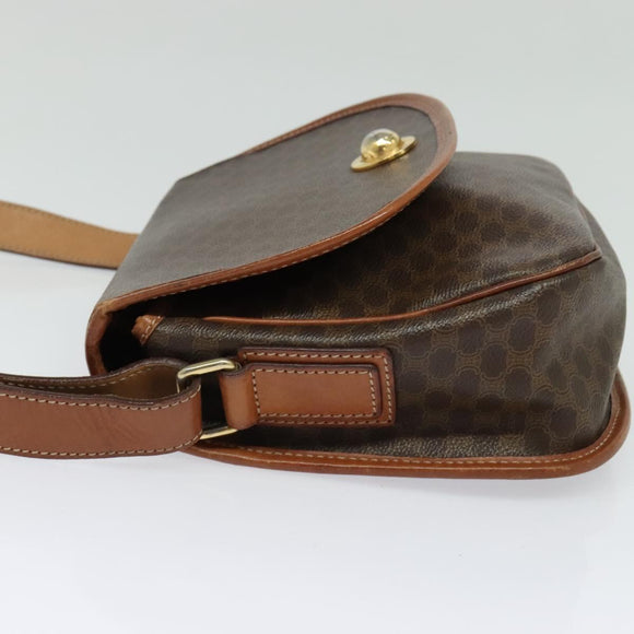 CELINE Macadam Canvas Shoulder Bag PVC Leather Brown Gold Auth ep10815
