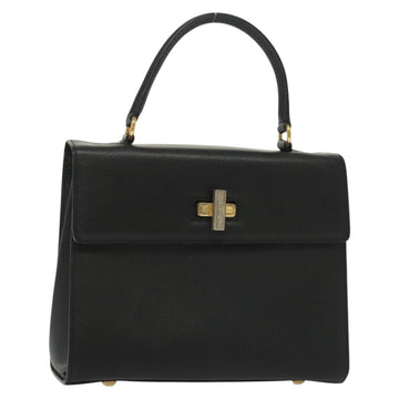 CELINE Hand Bag Leather Black Gold Auth ep10817