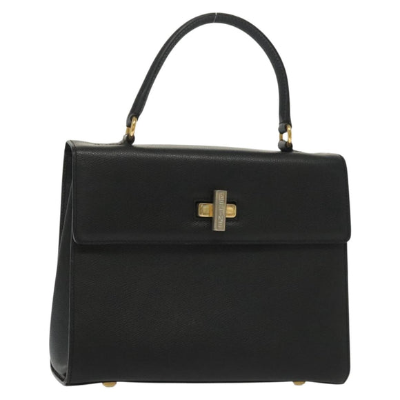 CELINE Hand Bag Leather Black Gold Auth ep10817