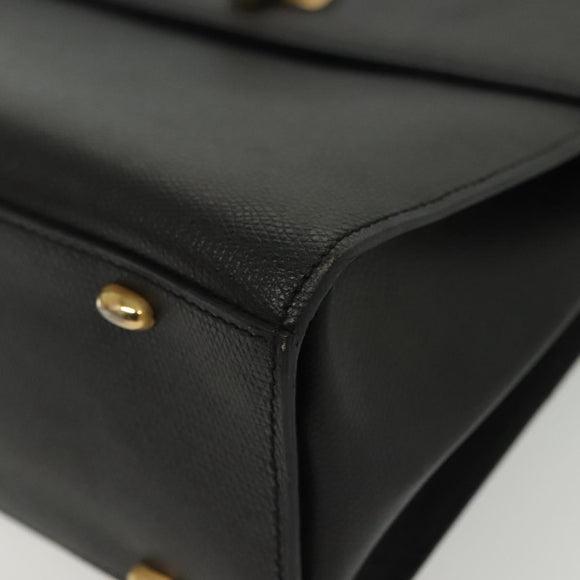 CELINE Hand Bag Leather Black Gold Auth ep10817