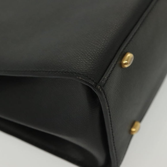 CELINE Hand Bag Leather Black Gold Auth ep10817