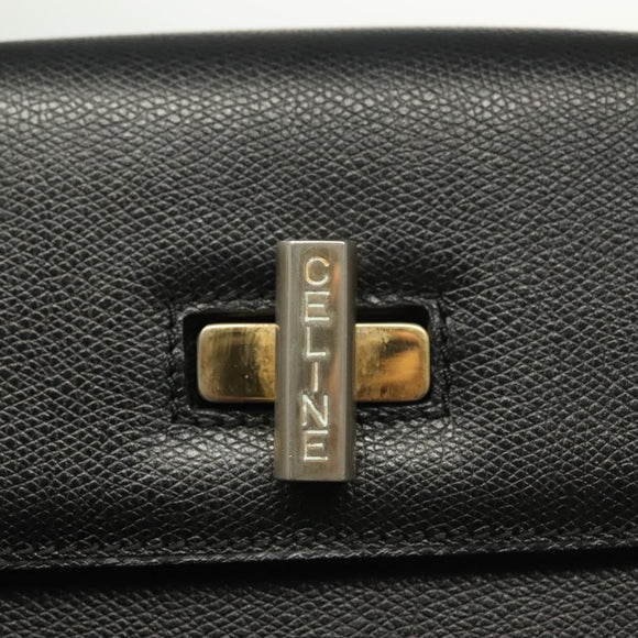 CELINE Hand Bag Leather Black Gold Auth ep10817