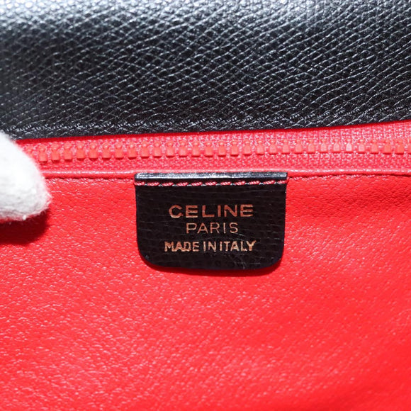CELINE Hand Bag Leather Black Gold Auth ep10817