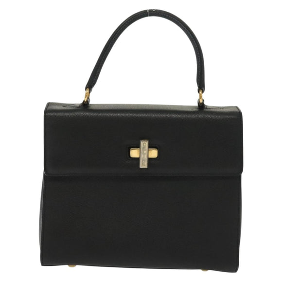 CELINE Hand Bag Leather Black Gold Auth ep10817