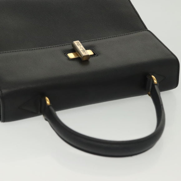 CELINE Hand Bag Leather Black Gold Auth ep10817