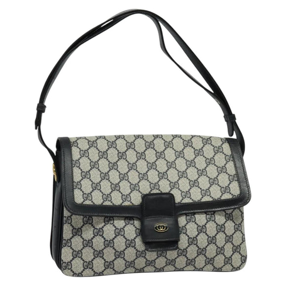 GUCCI GG Supreme Shoulder Bag PVC Navy Gold Auth ep10820