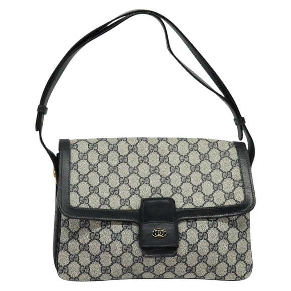 GUCCI GG Supreme Shoulder Bag PVC Navy Gold Auth ep10820