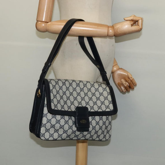 GUCCI GG Supreme Shoulder Bag PVC Navy Gold Auth ep10820