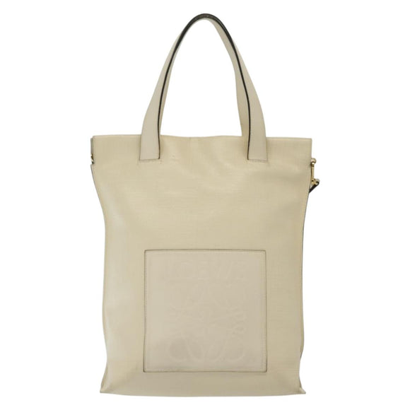 LOEWE Anagram Tote Bag Leather 2way White Gold Auth ep10824