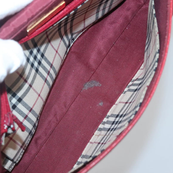 BURBERRY Hand Bag Leather Red Gold Auth ep10833