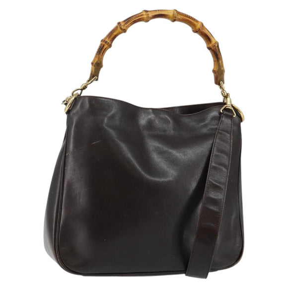 GUCCI Bamboo Hand Bag Leather 2way Brown Gold 001 3444 1638 Auth ep10847