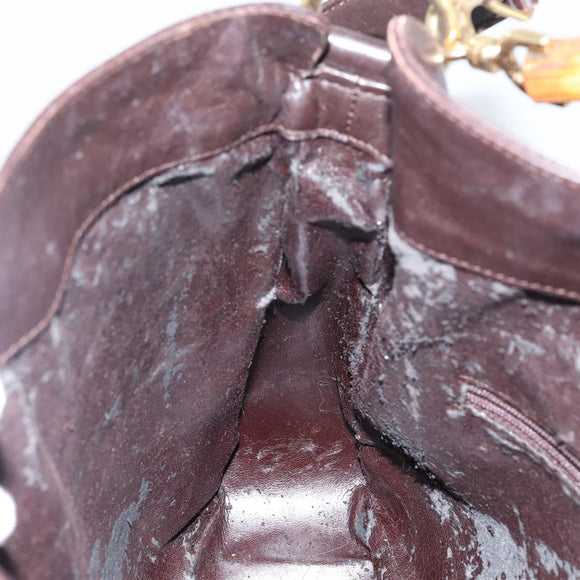 GUCCI Bamboo Hand Bag Leather 2way Brown Gold 001 3444 1638 Auth ep10847