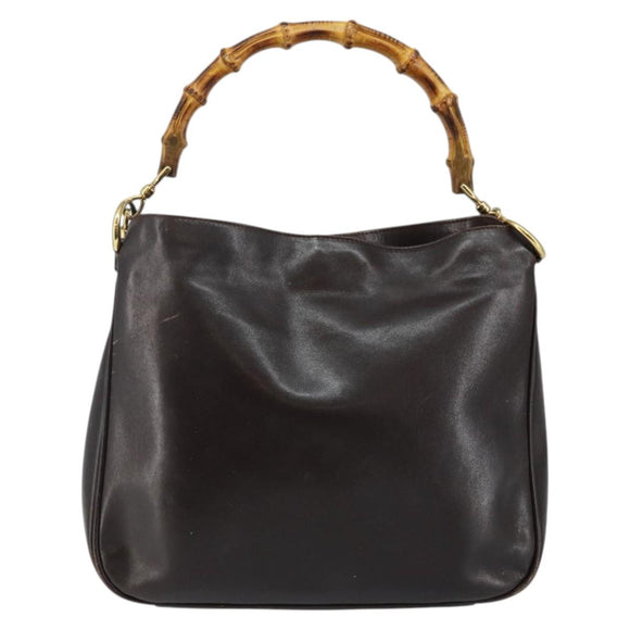 GUCCI Bamboo Hand Bag Leather 2way Brown Gold 001 3444 1638 Auth ep10847