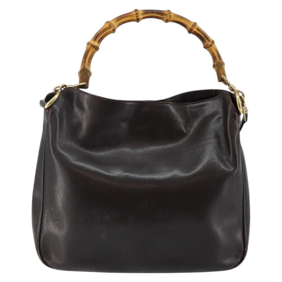 GUCCI Bamboo Hand Bag Leather 2way Brown Gold 001 3444 1638 Auth ep10847