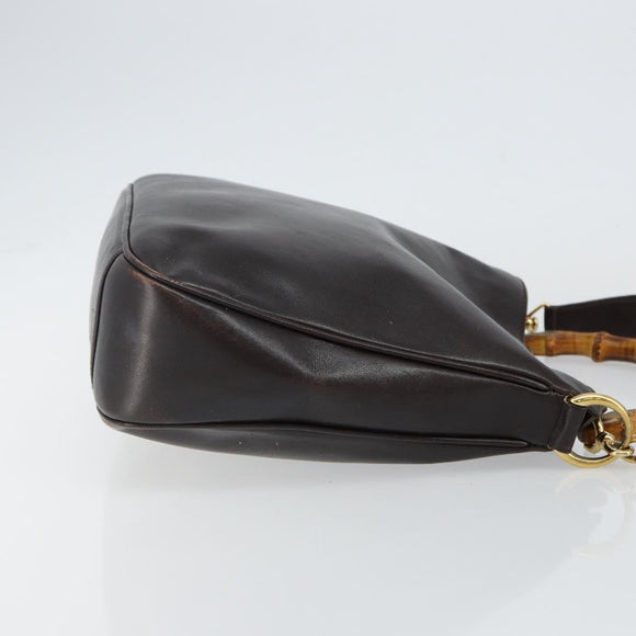 GUCCI Bamboo Hand Bag Leather 2way Brown Gold 001 3444 1638 Auth ep10847