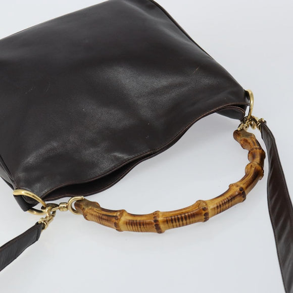 GUCCI Bamboo Hand Bag Leather 2way Brown Gold 001 3444 1638 Auth ep10847