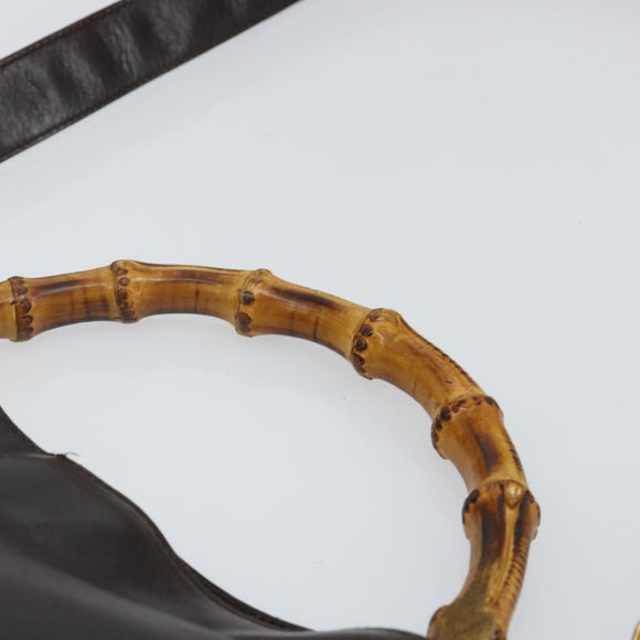 GUCCI Bamboo Hand Bag Leather 2way Brown Gold 001 3444 1638 Auth ep10847