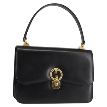 GUCCI Hand Bag Leather Black Gold Auth ep10849