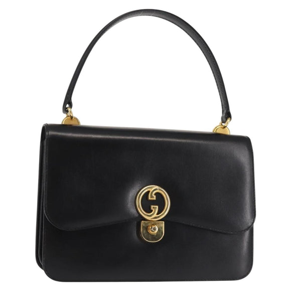 GUCCI Hand Bag Leather Black Gold Auth ep10849