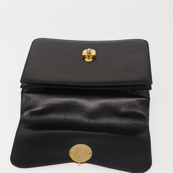 GUCCI Hand Bag Leather Black Gold Auth ep10849