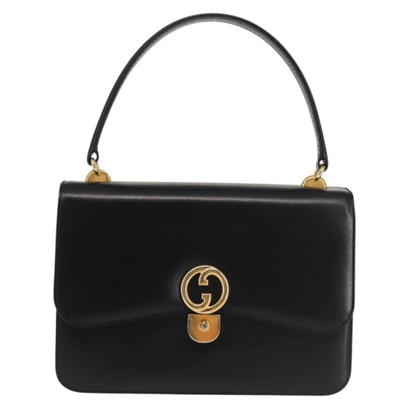 GUCCI Hand Bag Leather Black Gold Auth ep10849
