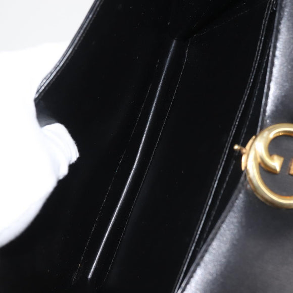 GUCCI Hand Bag Leather Black Gold Auth ep10849