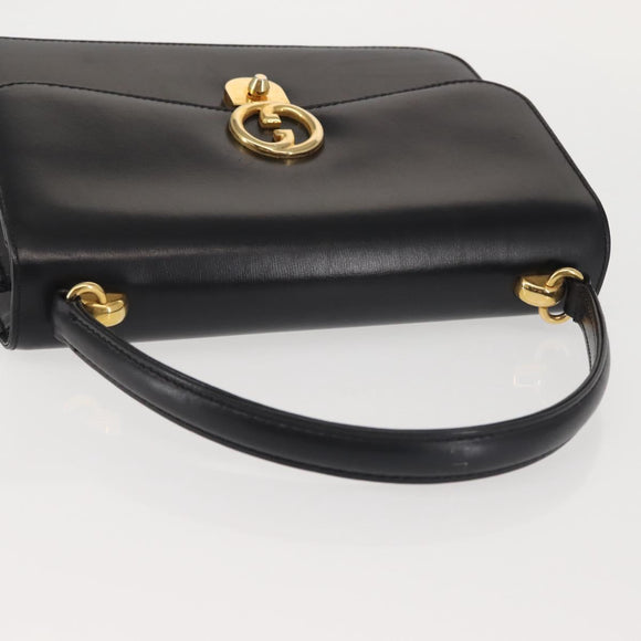 GUCCI Hand Bag Leather Black Gold Auth ep10849