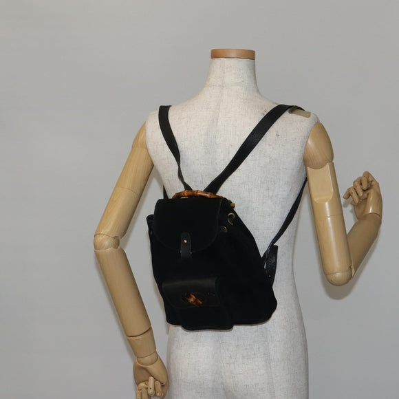 GUCCI Bamboo Backpack Suede Black Gold 003 2058 0030 Auth ep10853