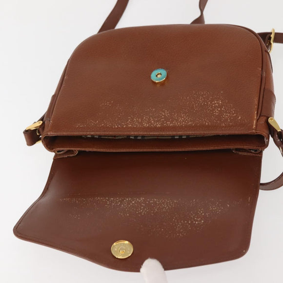 Burberrys Shoulder Bag Leather Brown Gold Auth ep10854