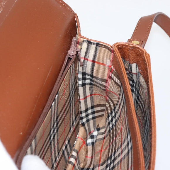 Burberrys Shoulder Bag Leather Brown Gold Auth ep10854