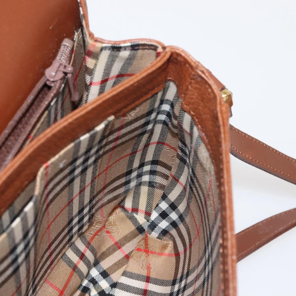 Burberrys Shoulder Bag Leather Brown Gold Auth ep10854