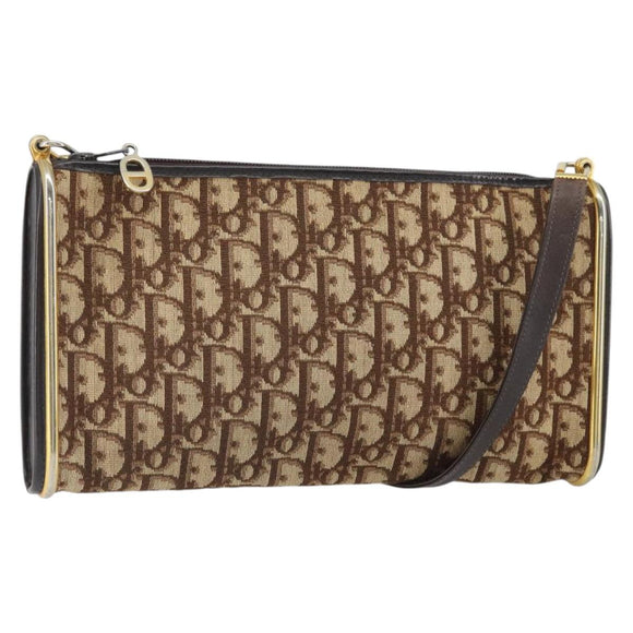 Christian Dior Trotter Canvas Shoulder Bag Brown Gold Auth ep10855