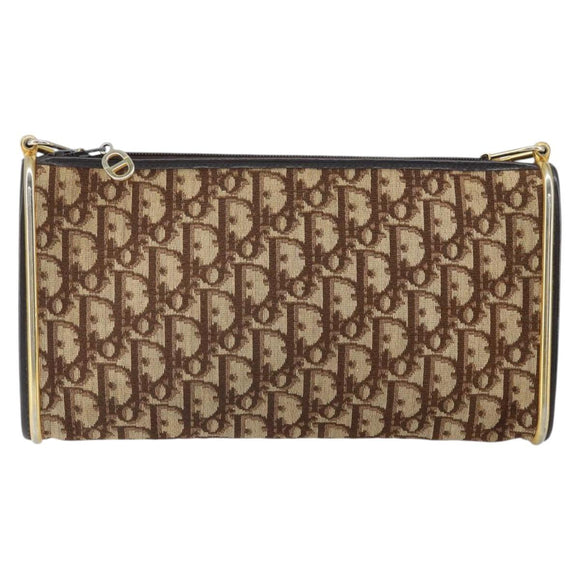 Christian Dior Trotter Canvas Shoulder Bag Brown Gold Auth ep10855