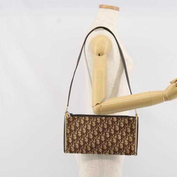 Christian Dior Trotter Canvas Shoulder Bag Brown Gold Auth ep10855