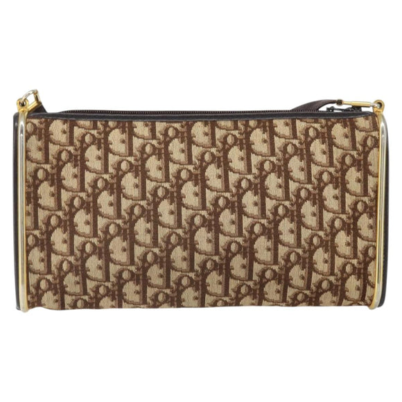 Christian Dior Trotter Canvas Shoulder Bag Brown Gold Auth ep10855