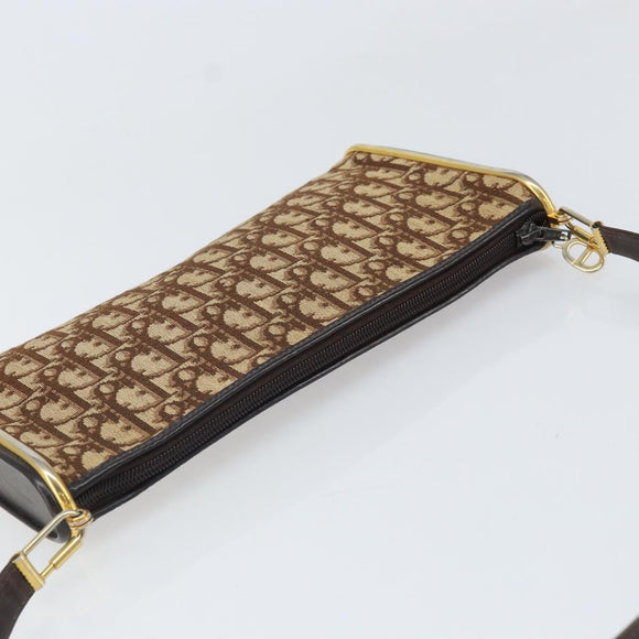 Christian Dior Trotter Canvas Shoulder Bag Brown Gold Auth ep10855