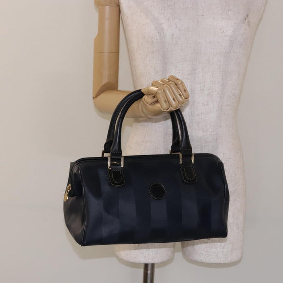 FENDI Pecan Canvas Hand Bag Navy Gold Auth ep10858