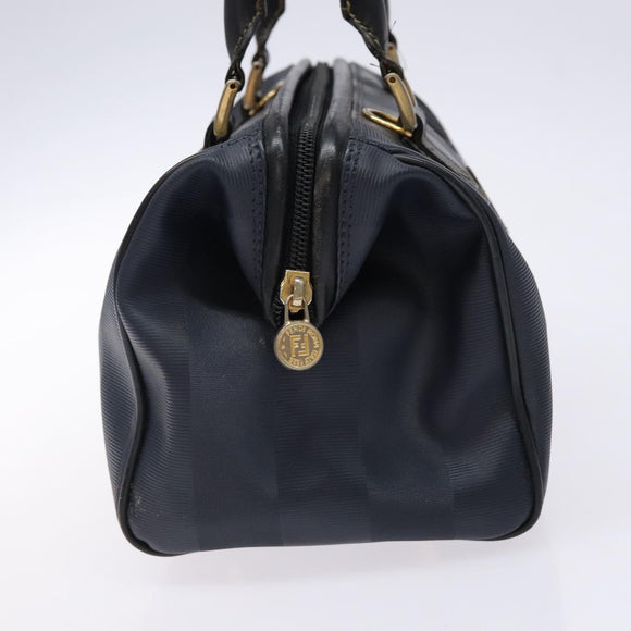 FENDI Pecan Canvas Hand Bag Navy Gold Auth ep10858