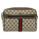 GUCCI GG Supreme Web Sherry Line Shoulder Bag PVC Beige Gold Red Auth ep10859-2