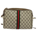 GUCCI GG Supreme Web Sherry Line Shoulder Bag PVC Beige Gold Red Auth ep10859-3