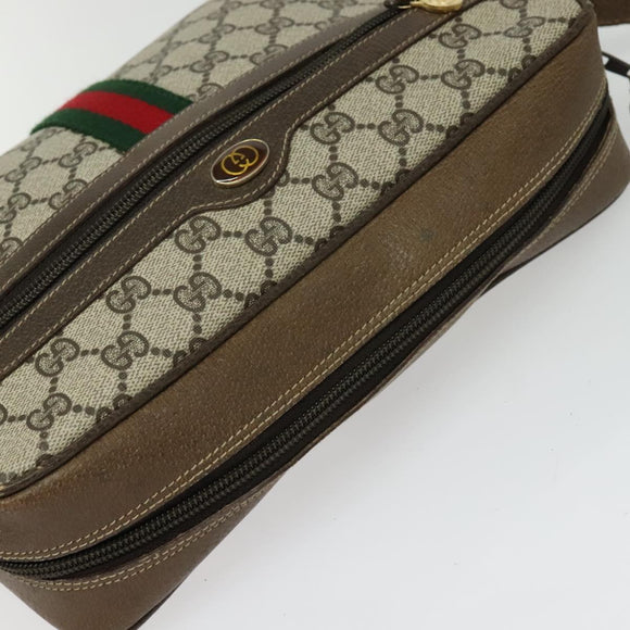 GUCCI GG Supreme Web Sherry Line Shoulder Bag PVC Beige Gold Red Auth ep10859