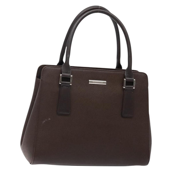 BURBERRY Hand Bag Leather Silver Brown Auth ep10861