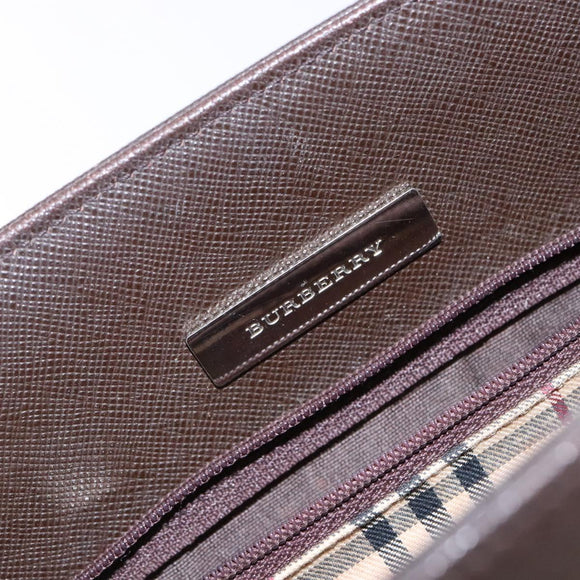 BURBERRY Hand Bag Leather Silver Brown Auth ep10861