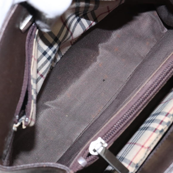 BURBERRY Hand Bag Leather Silver Brown Auth ep10861